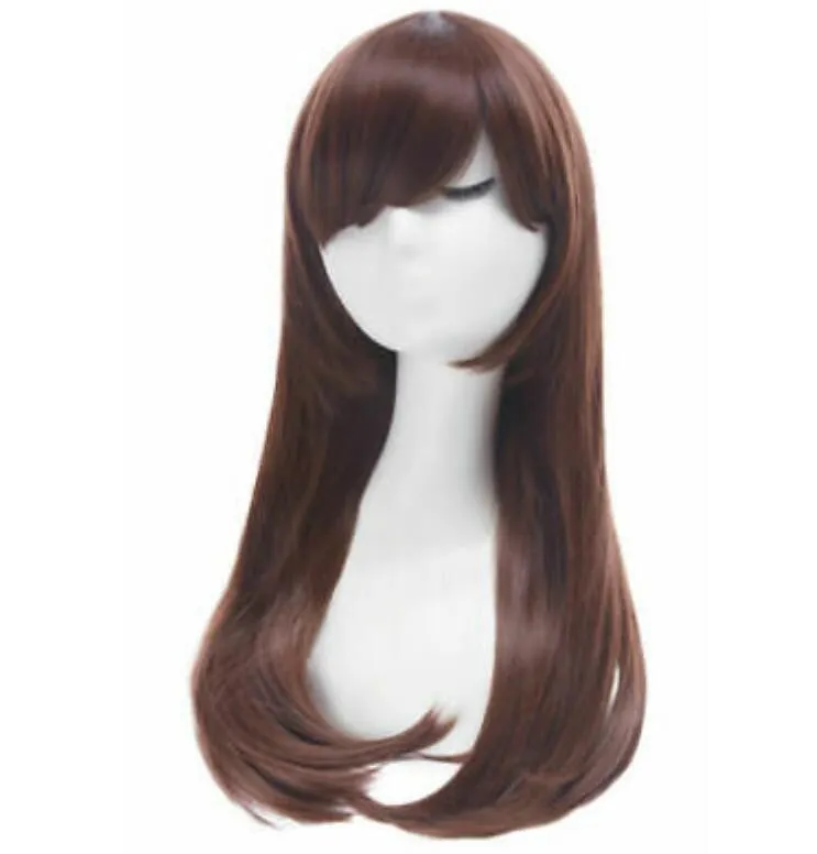 Cosplay Wig Long Straight Dark Brown Bangs Hair Wigs Women Fashion Party