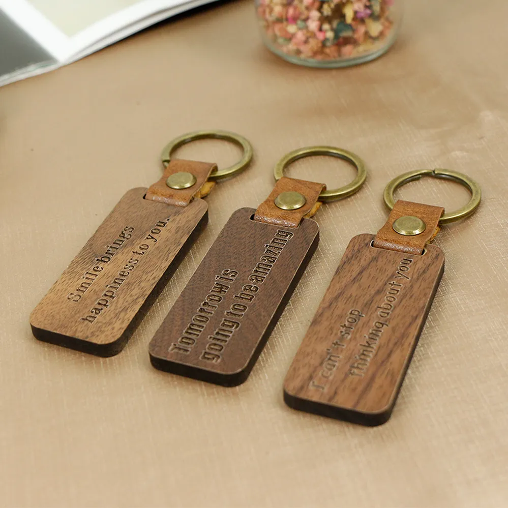 Personalized Laser Walnut Leather Wooden Keychain Luxury Engravable Wooden  Blanks From Winwindg2, $1.16