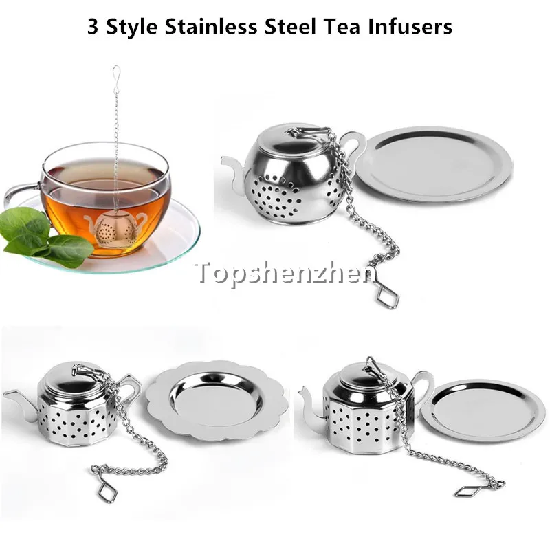 Roestvrijstalen thee ballen infusers koken infuser lekker thee zeef met ketting en druppel trays thee filter voor mok cup theepot