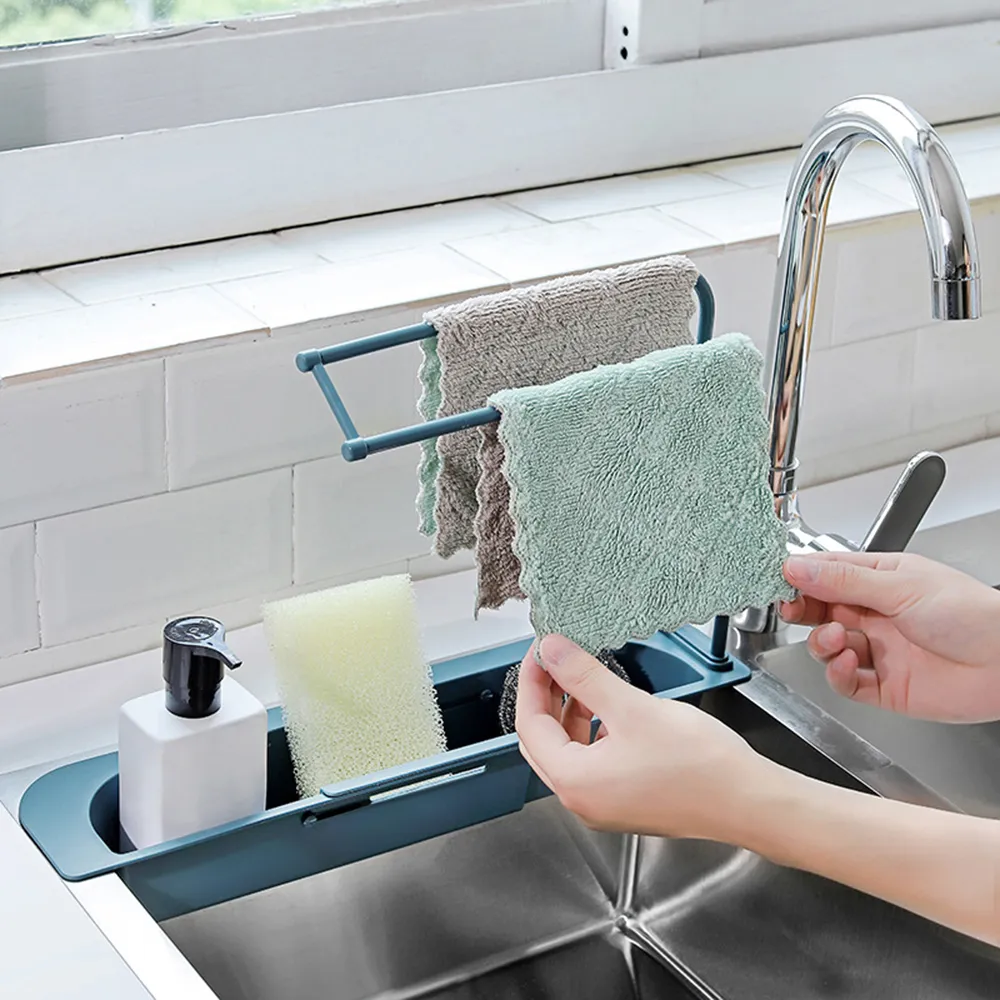 Kitchen Sink Shelf Organizer Telescopic Sink Rack Soap Sponge Drain Shelf Bathroom Storage Basket Bag Faucet Holder Adjustable Y1125