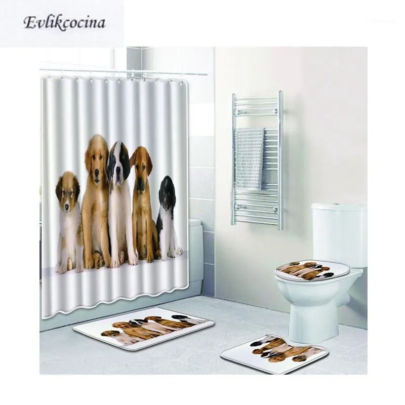 Tapetes de banho 4pcs cinco cães sentados banyo paspas banheiro tapete tapete de tapete de tapete não deslizante tapis salle de bain alfombra bano1