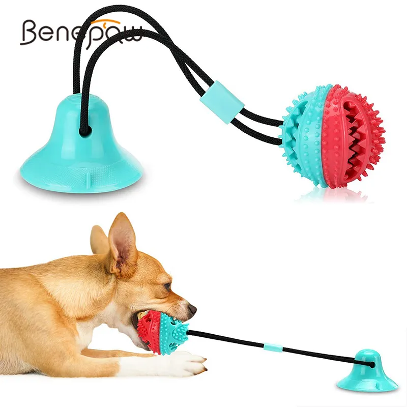 Benepaw Hälsosam Interaktiv Toy Dog Chew Treat Food Dispensing Ball Puppy Pet Leksaker För Små Stora Hundar Starkt Tänder Rope LJ201125