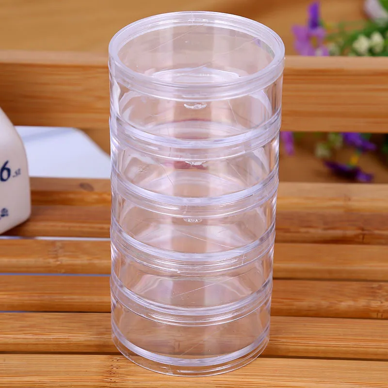 7x7x13.5cm Transparent Plastic Cosmetic Storage Containers Minerals Display Clear Makeup Stackable Small Jar 5 layer LZ1365