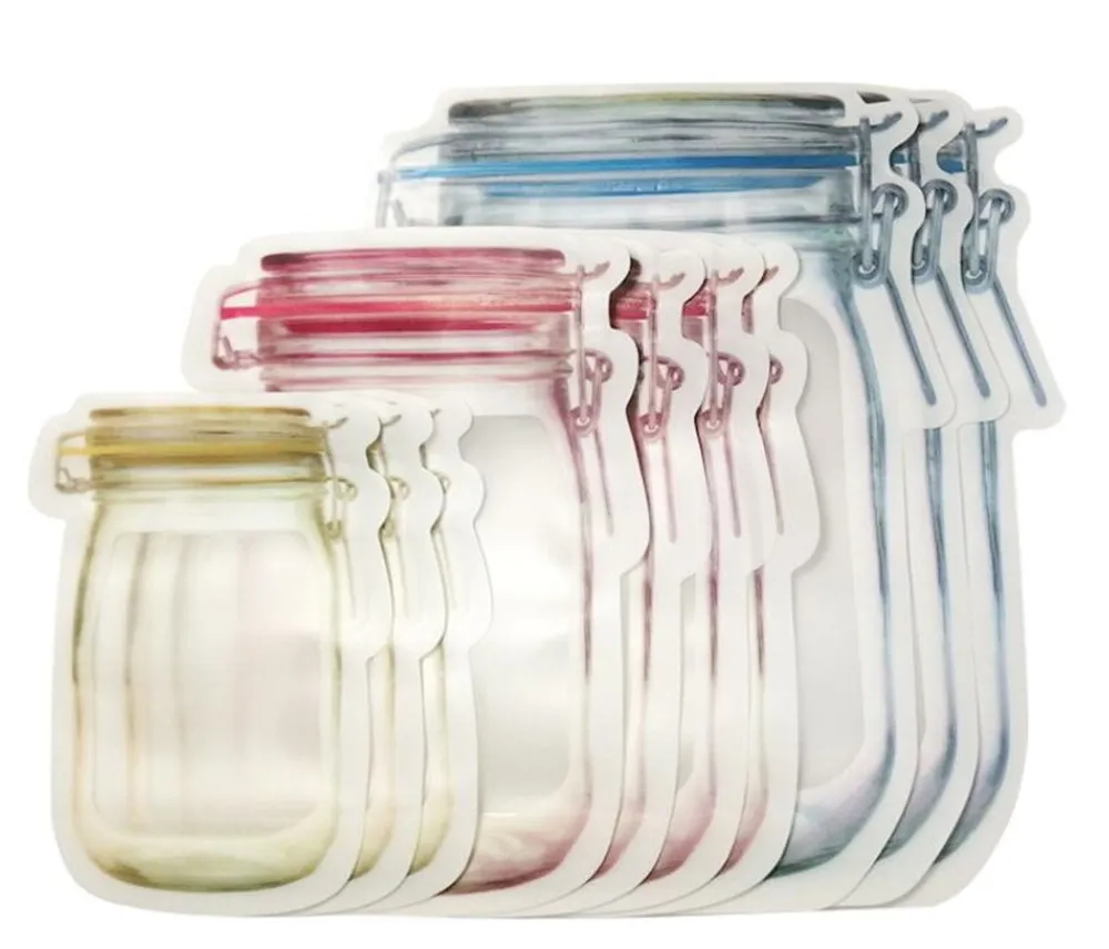 10 stuks/set Mason Jar Zipperzakken Herkoopbare snack Saver Bag Lekvrij voedsel Sandwich Opbergzakken voor reizen Kinderen XB1