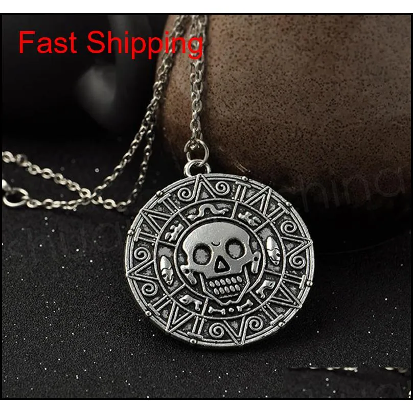 vintage bronze gold coin pirate charms aztec coin necklace men`s movie pendant necklaces for lady xmas gift fashion accessories