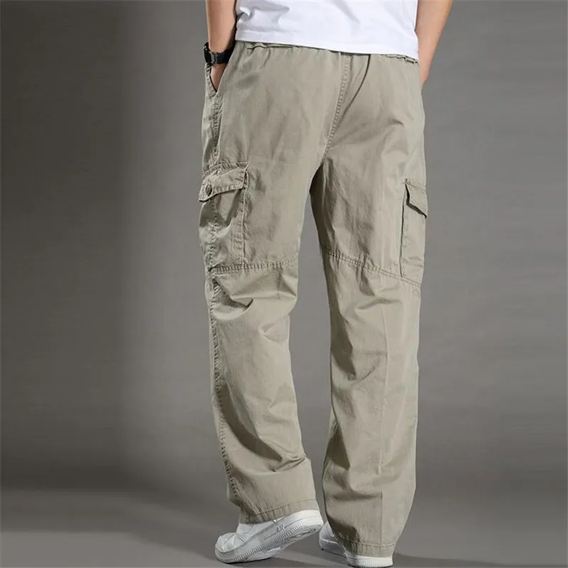 Homens de Algodão de Verão Calças de Carga Mens Juntos Baggy Calças Táticas Leve Calça de Trabalho Verde Pant Solto Calças Casuais Plus Size LJ201104