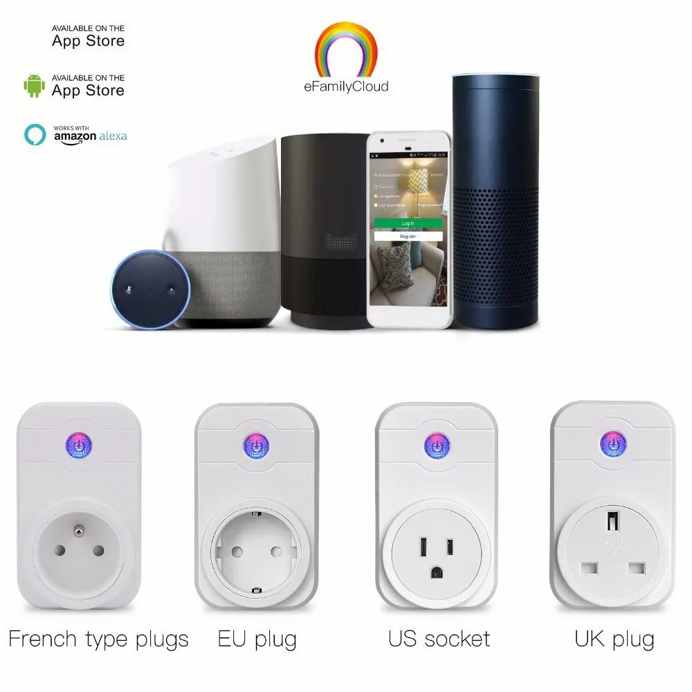 Wifi Smart Plug Home Automation Telefonapp Timing Switch Fjärrkontroll 100-240V Wifi-uttag Fungerar med Amazon Alexa och Google