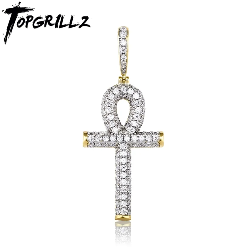 TOPGRILLZ solide dos Ankh croix collier hommes Hip Hop pendentif colliers glacé AAA + Bling CZ pierre cadeaux goutte 220217