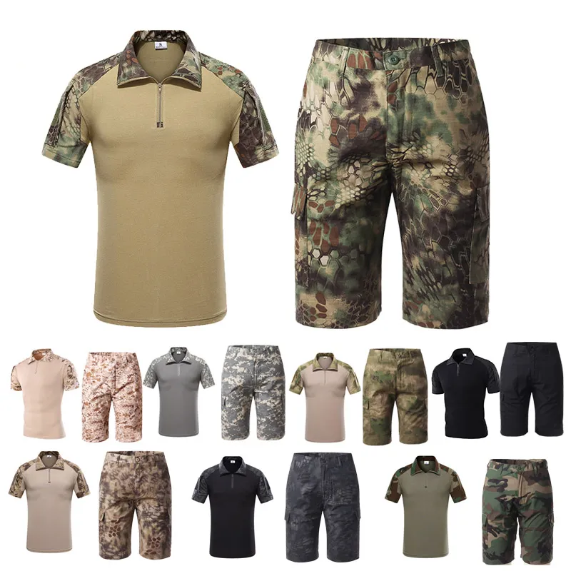 Outdoor Camouflage Shirt and Shorts Set Battle Dress Uniform Tactical BDU Set Army Combat Clothing NO05-012