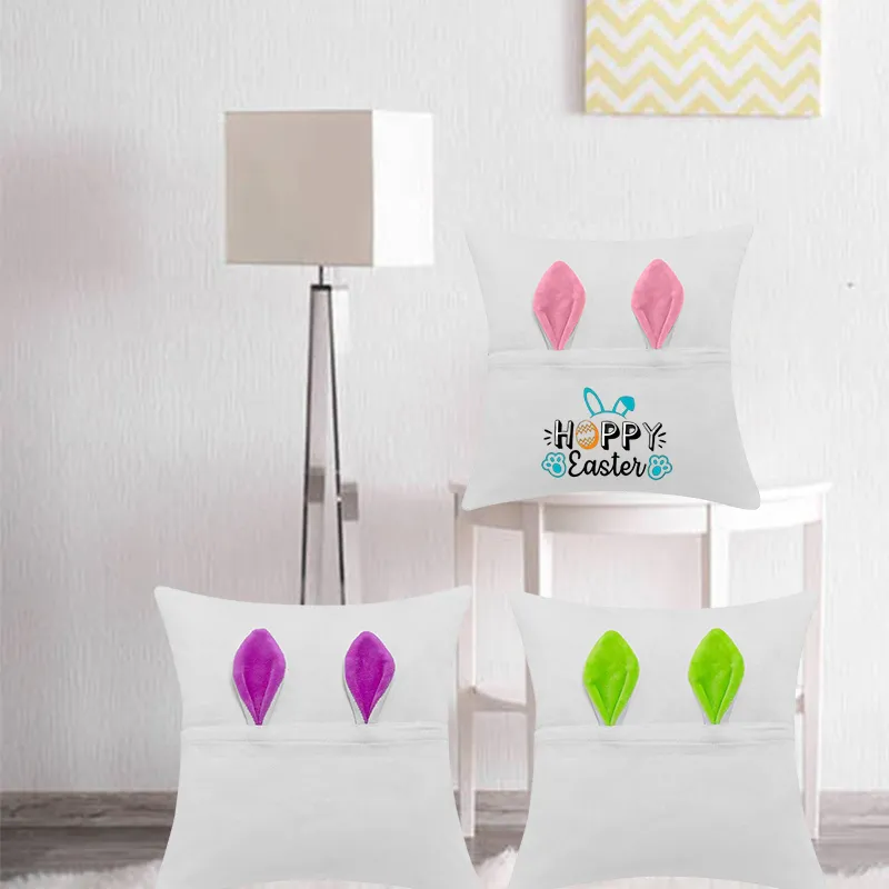 Spersonalizowany Poliester Poduszki Case Cute Bunny Ear Pillowcass Ciepła Przenoszenie Coating Home Decoration Supplies Happy Easter Day 5 Style