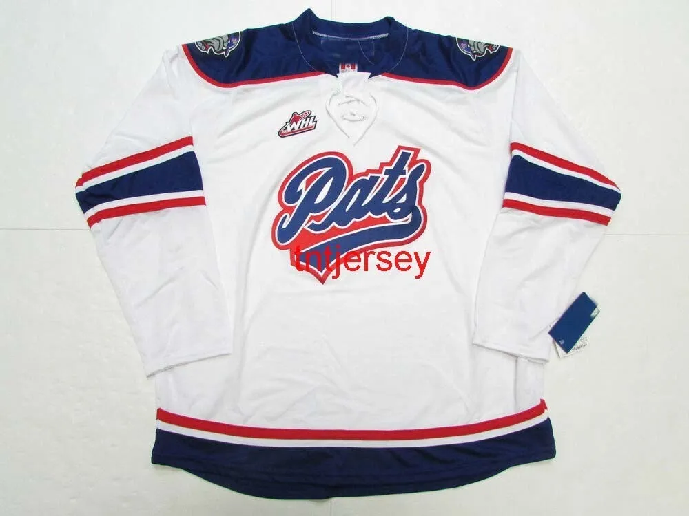 ステッチカスタムレジーナPATS Whl White Hockey Jersey任意の名前番号メンズキッズジャージXS-5XLを追加