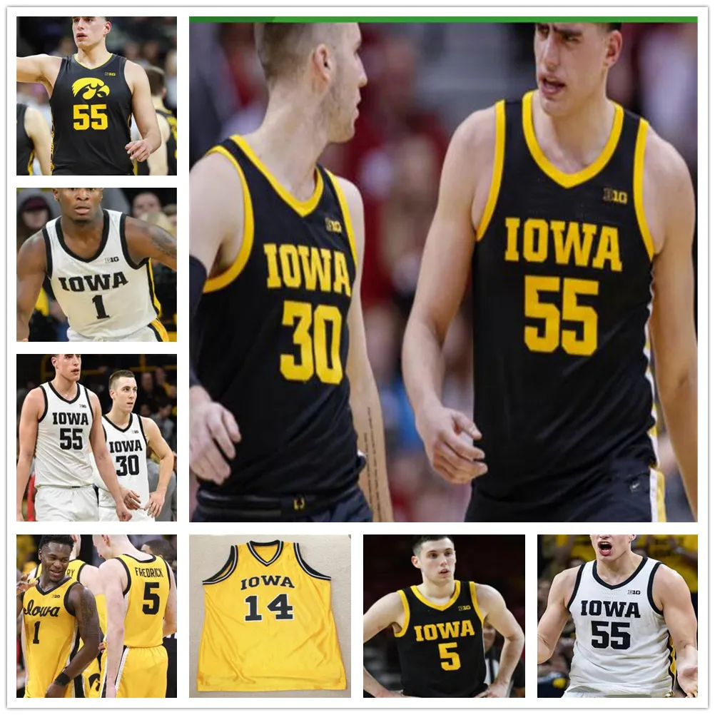 Custom 2020 Iowa Hawkeyes Basketbal 2 Jack Narm 15 Ryan Kriener 1 Joe Toussaint 4 Ahron Ulis Stitched Jersey NCAA College