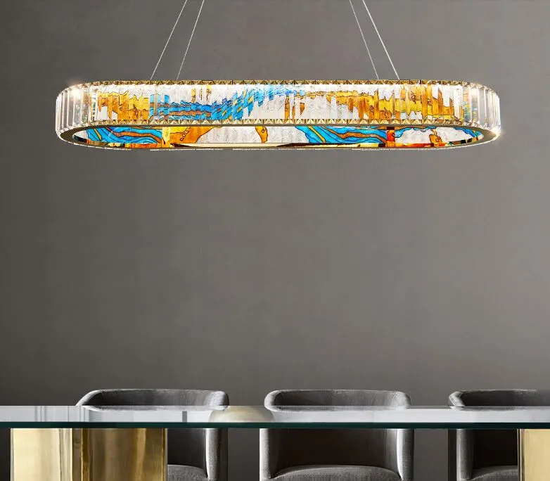 Chinese Style Modern Dining Room Bedroom Study Creative Enamel Chandeliers Oval light fixture