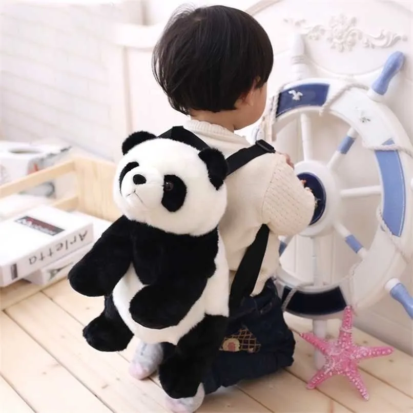 Panda Backpacks Stuffed Animal Bag Girls Boys Plush Adjustable Schoolbags Kindergarten Plush Backpack Toys Children Gifts 220209