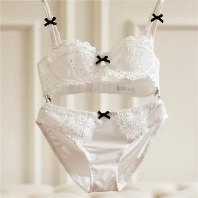 Sexy Lace Transparent Half Cup Lace Bra And Underwear With See