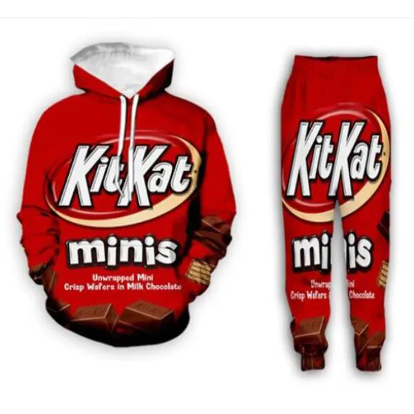 Nouveaux hommes/femmes Kitkat drôle impression 3D mode survêtements pantalons Hip Hop + sweats à capuche MH05