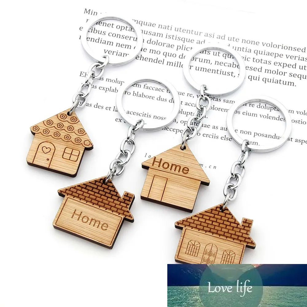 Huis Key Chain Wood Keychain Housewarming Gift Nieuw huis Gegraveerde sleutelring First House Nieuwe Warming Promotion Gifts