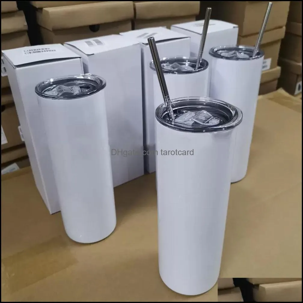 STRAIGHT!!! 20oz Sublimation Tumblers with Straw Stainless Steel Water Bottles Double Insulated Cups Mugs for Birthday Party Gifts