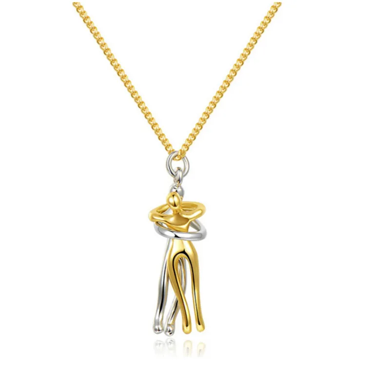 Модная пара, обнимающая кулон ожерелье изысканные золотые серебряные цвета влюбленные ожерелья женские моды хокеры любят свидетельские украшения