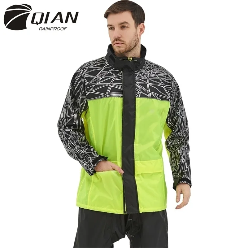 Qian Rain Coat Suit Nieprzestrzegający kobiety mężczyźni z kapturem Motocykl Poncho Rain Płaszcz Motocykl deszczowy S-4xl wędkarstwo Rybak 201239r