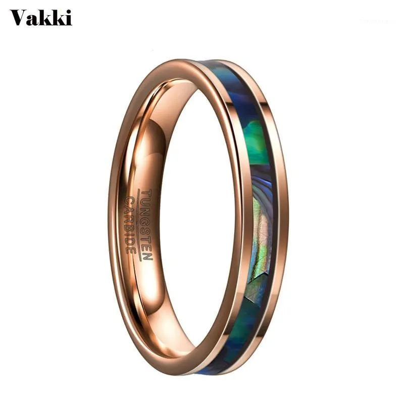 Anneaux de mariage VAKKI Mode Femmes Hommes 4MM Or Rose Naturel Coquille D'ormeau Tungstène Bague En Acier Femelle1