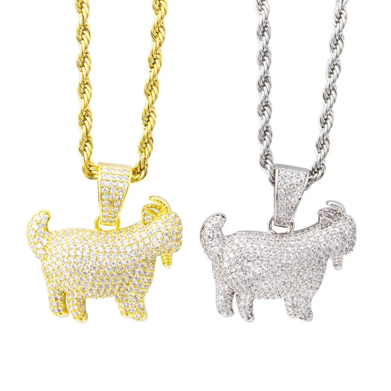 Collier avec pendentif Animal de chèvre brillant pour hommes et femmes, breloques tendance, couleur or argent, Zircon cubique, bijoux Hip Hop, nouvelle collection