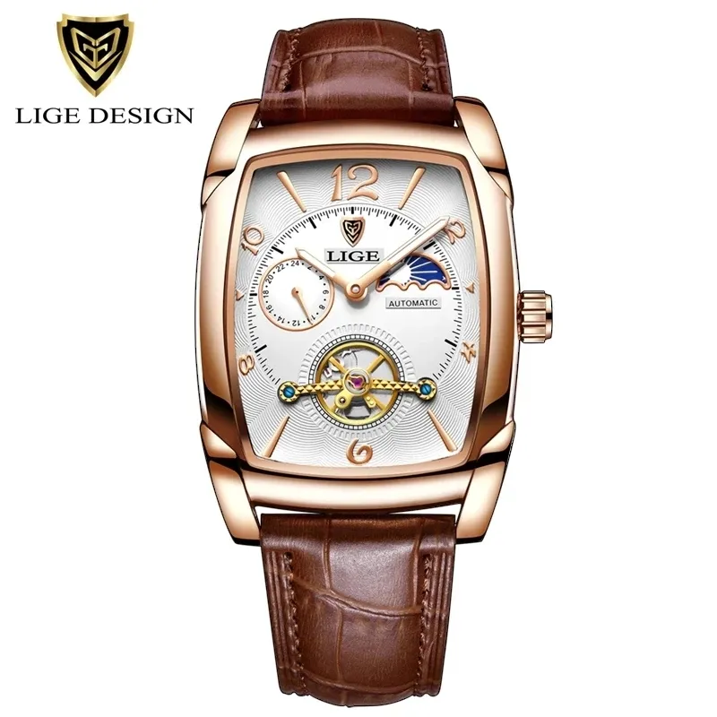 2022 Lige Mens Часы Top Luxury Brand Fashion Tourbillon Автоматические механические часы Мужчины Водонепроницаемый Скелет Часы Montre Homme SDVBSDBS