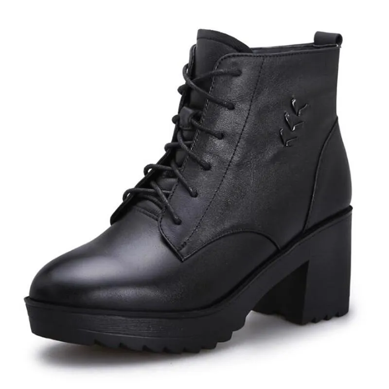 驚きの価格 ブーツzxryxgsブランドの女性の黒い靴のフルトップ牛革ウール暖かい冬の雪厚いヒール滑り止めアンクル1を 459 安い 通販 Kyoderdesign Com