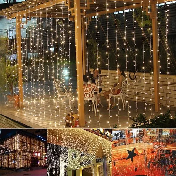 3M x 3m 300-LEDの暖かい白いライトロマンチックなクリスマスの結婚式の屋外の装飾カーテン文字列ライト高い輝く縞模様のライト