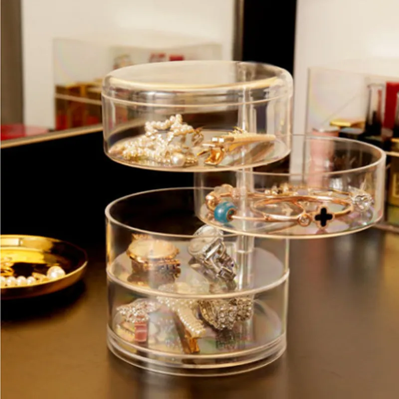 Boîte de rangement de bijoux transparente à 4 niveaux avec couvercle organisateur de maquillage acrylique étui de rangement de bijoux rotatif de haute qualité Y1116283C