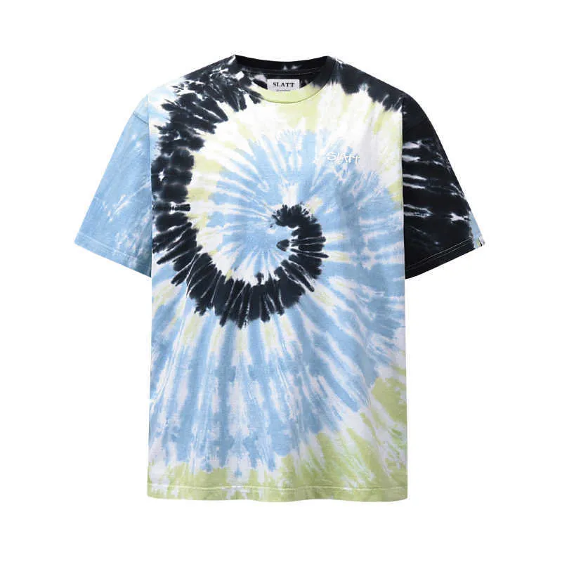 T-shirts Slatt skum bokstäver Skriv ut Street Skateboard Hip Hop Trend Tie Dye Loose Short Sleeve T-shirt