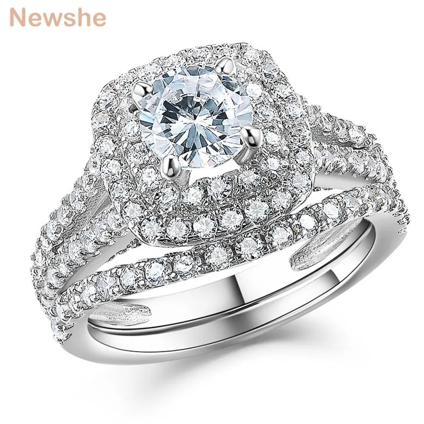 Она 2 ПК свадебное обручальное кольцо набор 925 стерлингового серебра 2CT округлый созданный синий сапфир белый CZ размер 4-13 220216