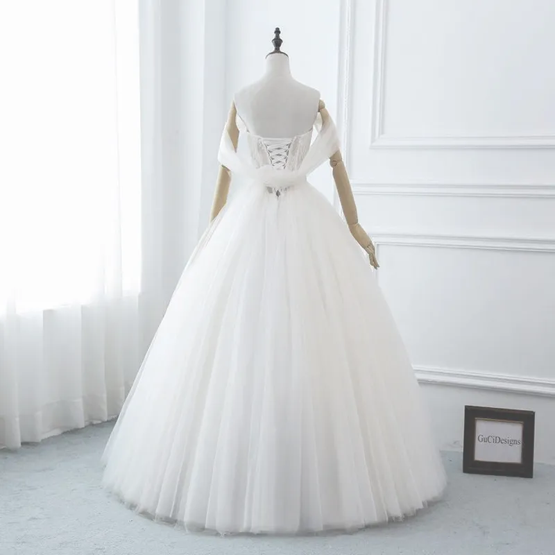 Floral Lace Off Shoulder Ballgown Style Wedding Dress With Zipper