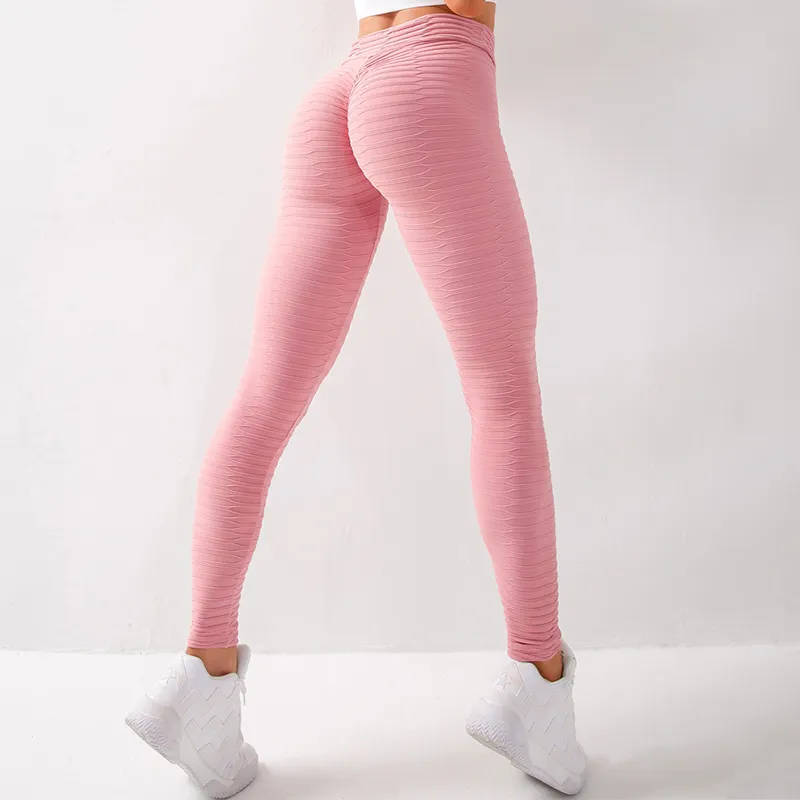 Pantalon de yoga à taille haute rose Tummy Control Minceur Booty Scrunch Leggings Entraînement Exploitant Sport Sport Collants Sport Femmes 201103