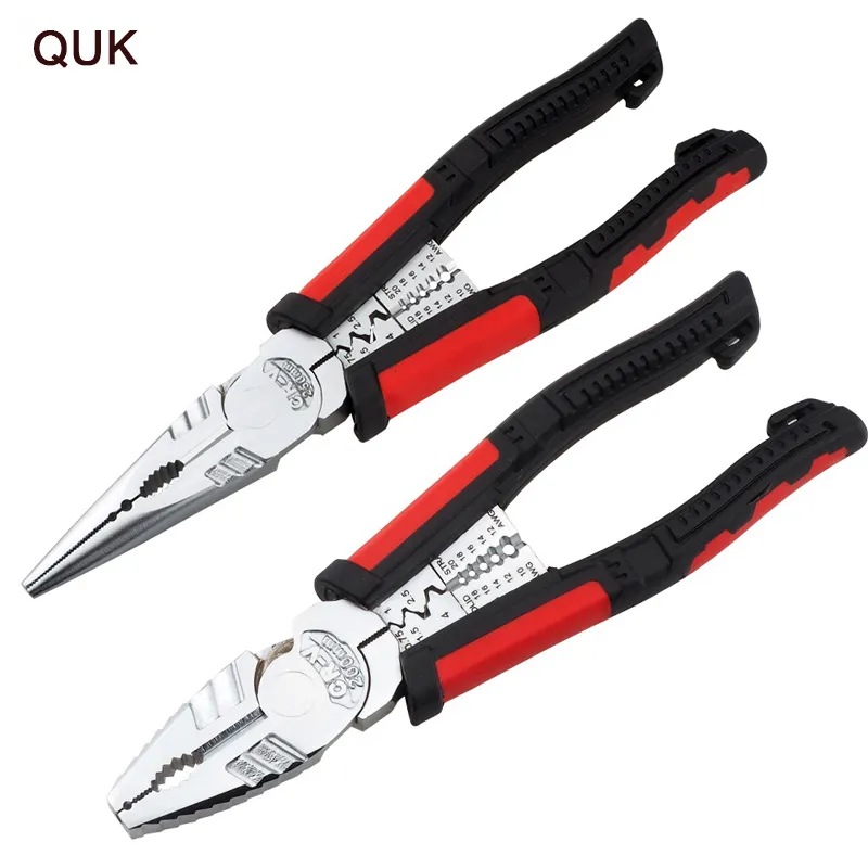 Quk multitool العقص أداة سلك متجرد كماشة كابل القاطع المكشكش تجعش طويل الأنف كماشة أدوات الكهربائية للكهرباء Y200321