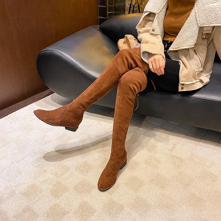 Over de knie vrouwen laarzen winter sneeuw booties zwart grijs beige bruin stretch zachte vrouwen boot bewaren warm formaat 34-40 09