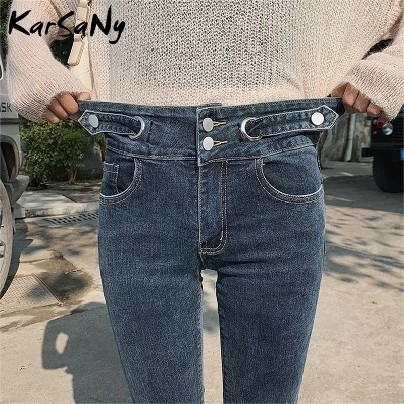 Jeans Ajustados Mujer Cintura Alta Botón Doble Jean Skinny Mujer