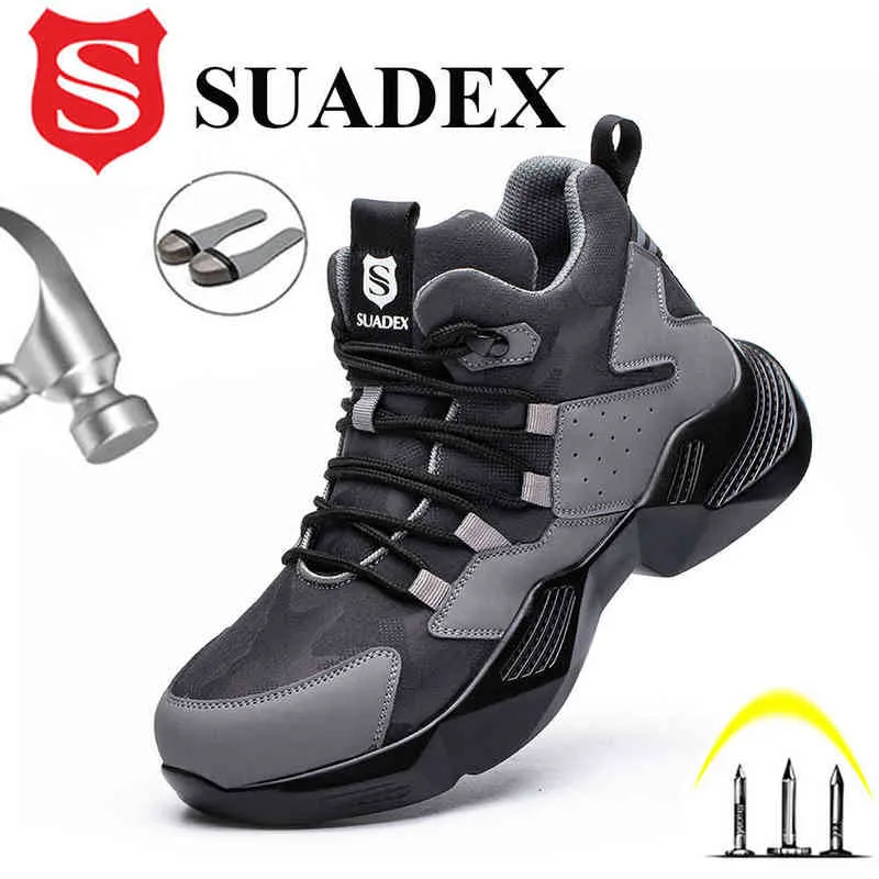 SUADEX Veiligheidsschoenen Heren Met Stalen Neus Casual Mannelijke Veiligheidslaarzen Werken Onverwoestbare Schoenen Naalddichte Werksneakers 220105