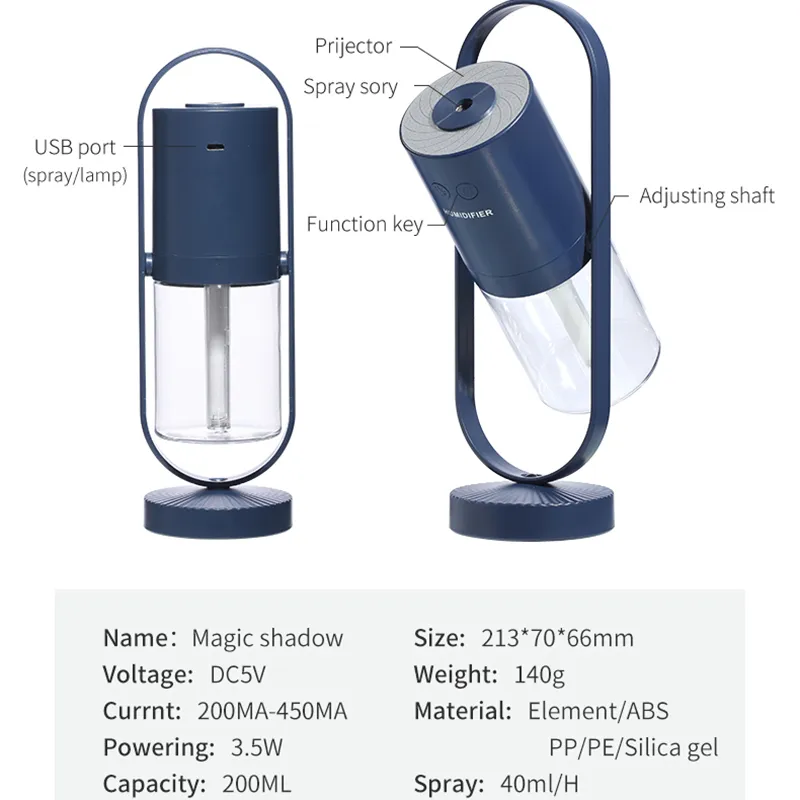 Увлажнитель воздуха USB Electric ультразвуковой эфирным маслом аромат диффузора освежитель освежитель тумана 360 градусов вращающийся 7 цветной фонарь дома Y200416