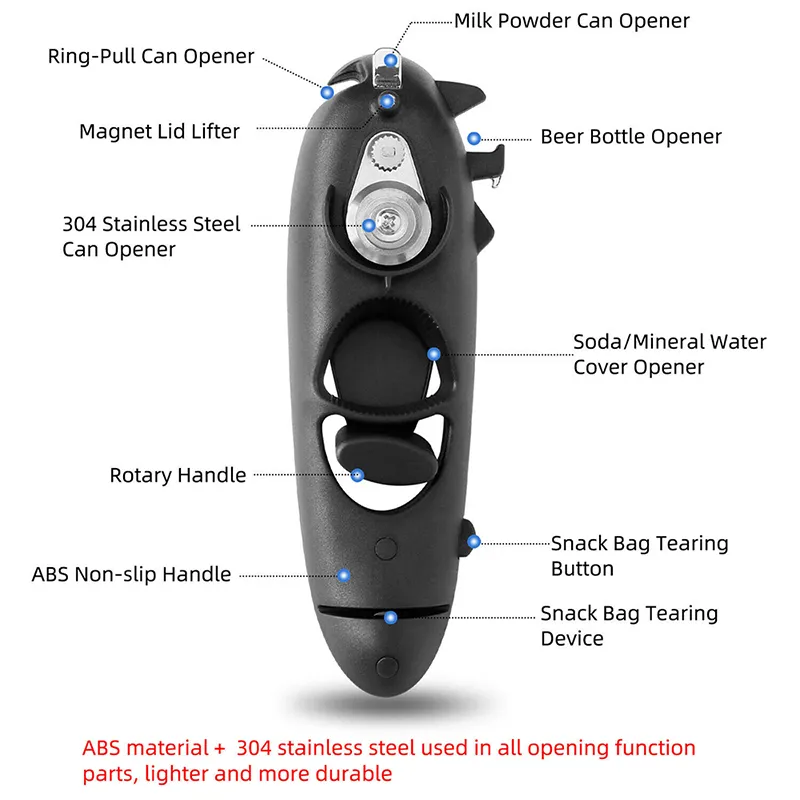 8 In 1 Multifunction Bottle Opener Can Screw Opener Kitchen Gadgets Can Tin Beer Opener Stainless Steel Safety Hand Actuated Food Kitchen