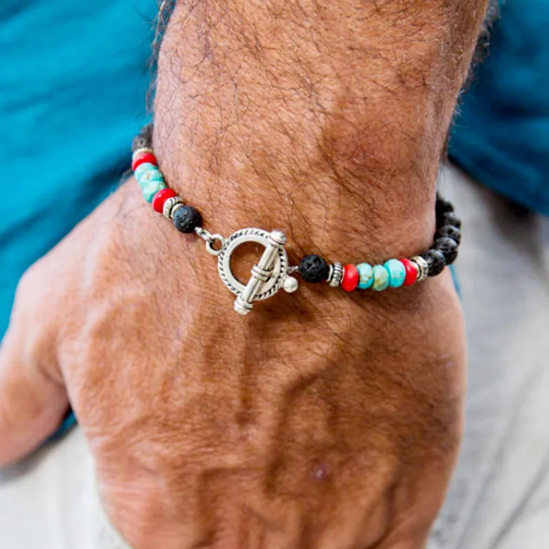 Nouveau bracelet en pierre volcanique perlée Turquoise Bijoux élastiques à tricoter