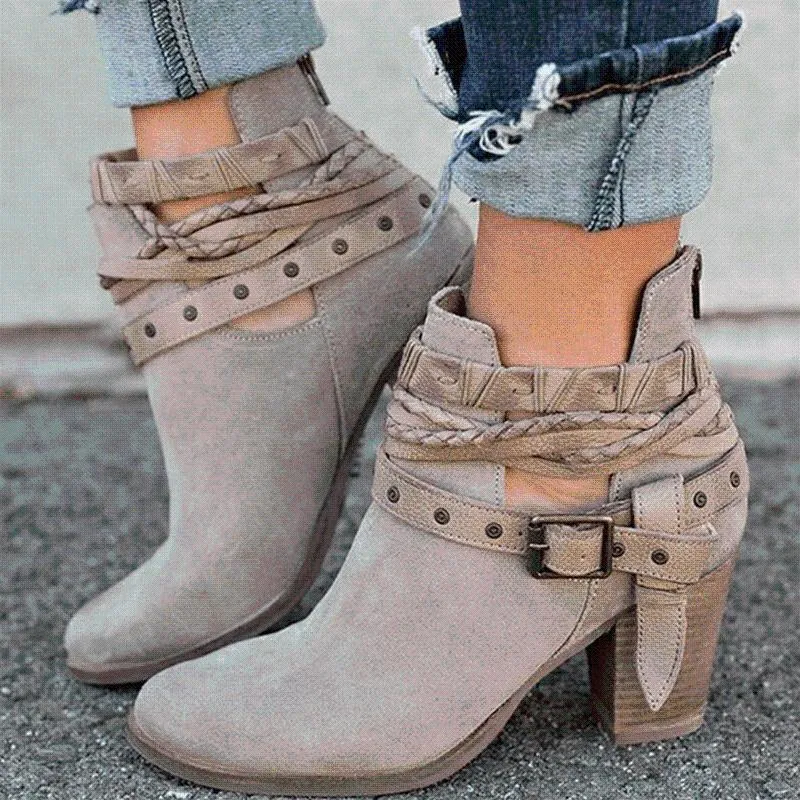 Stylish Women s High Heel heeled boots with Rivet Buckle for Daily Wear in Spring and Autumn