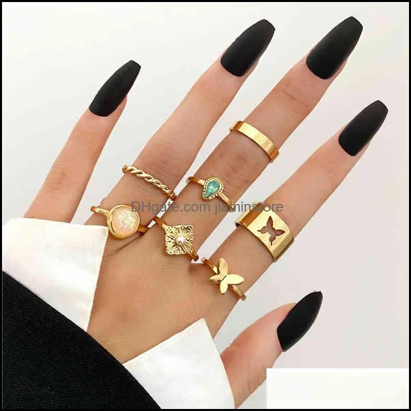 17km Trendy Green Crystal Stone Ring for Women Fashion Bohemian Gold Color Animal Snake Rings Set Jewelry Gifts