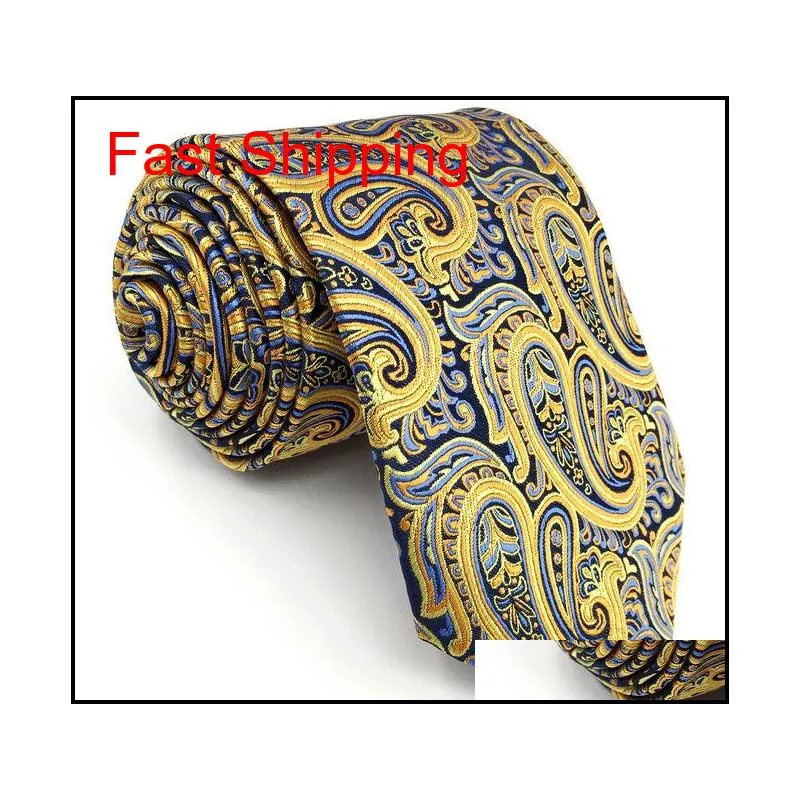 Gravata masculina U13 Paisley laranja azul marinho 100% seda jacquard tecido Zstab277P