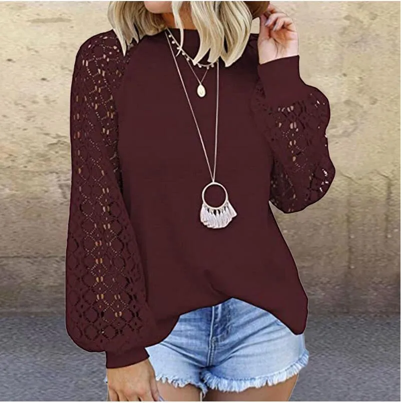 Elegant Patchwork Hollowed Out Contrast O Neck Tops Sweater Elegant Patchwork Hollowed Out Contrast O Neck Tops Sweater