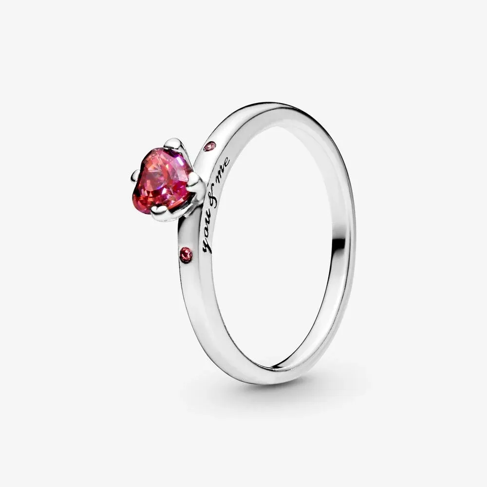 100٪ 925 الفضة الاسترليني تألق الأحمر حلقة القلب للأزياء المرأة الزفاف الاشتباك مجوهرات اكسسوارات