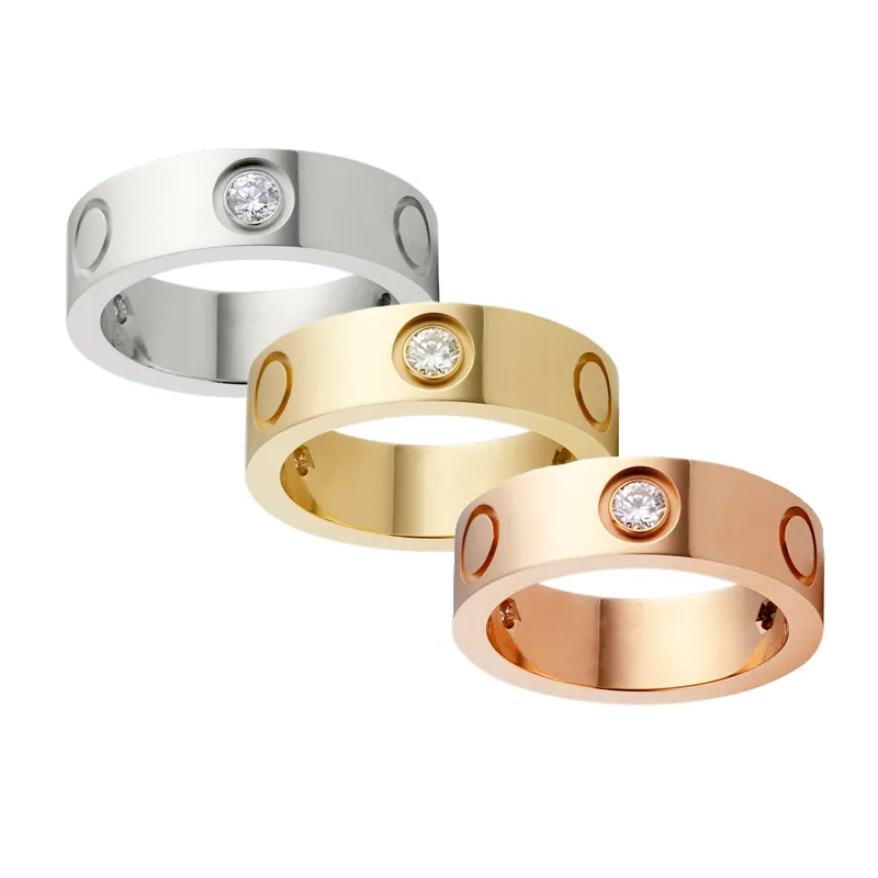 女性アクセサリーステンレス鋼メンズラグジュアリージュエリーカップルエンゲージメントゴールドローズゴールドクリスタル結婚指輪のためのファッションラブバンドリング