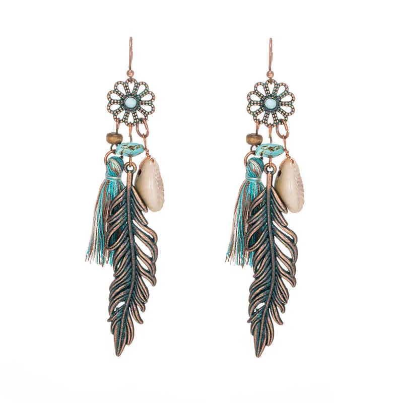 Antique Vintage Bohemian Ethnic Tassel Fringe Leaf Stones Earrings For Women Girls Anniversary Wedding Party Jewelry Charms G220312