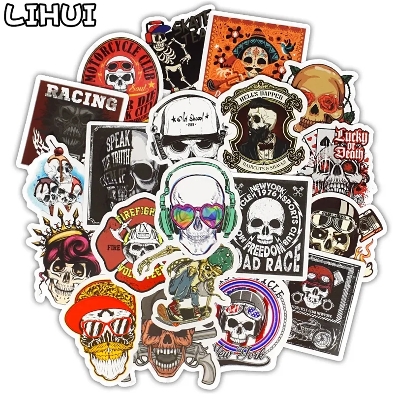 20 Stück Punk Rock Totenkopf Motorrad Aufkleber für Laptop Skateboard Gitarre Gepäck Fahrrad Auto JDM Aufkleber Coole Skelett Aufkleber Bombe LJ201019