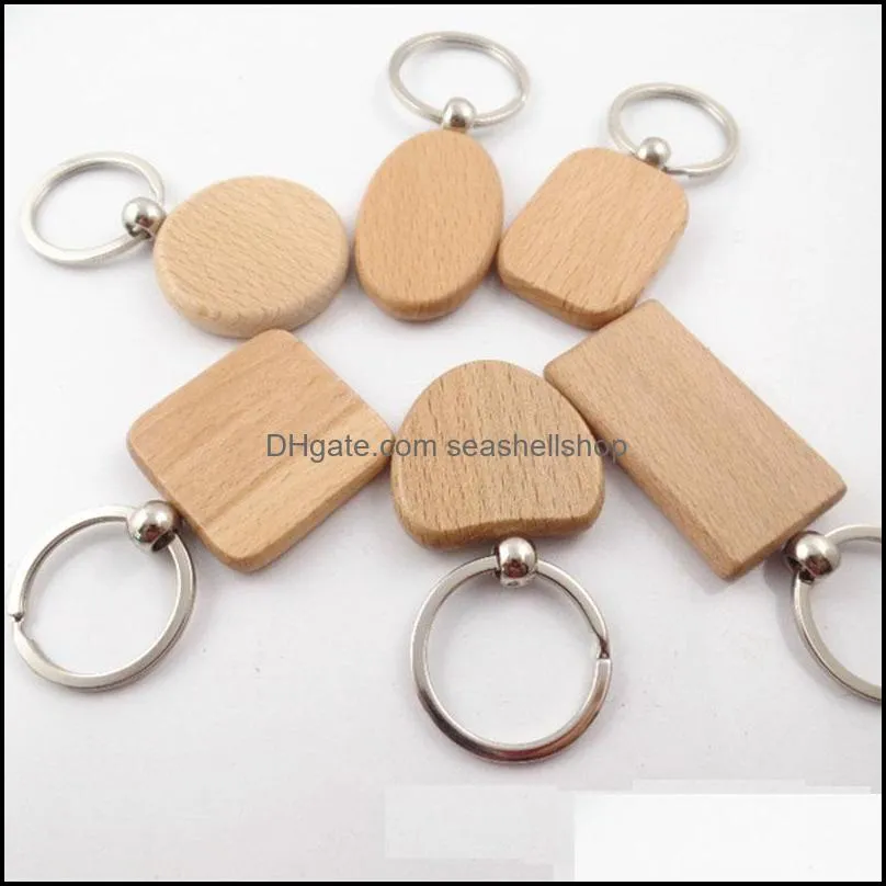 6Designs空白の木製キーチェーンRech Heart Round DIY Carving Keyring木製キーチェーンタグギフトドロップ配信2021キーチェーンファッションアクセサリー